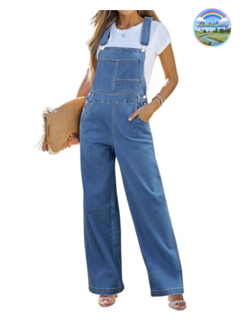 Vetinee Women's Denim Overalls Loose Fit Stretch Straight Leg Bib Jumpsuit